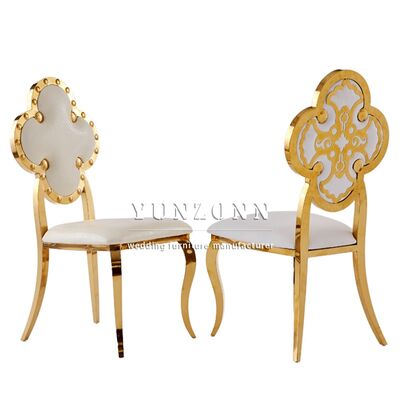 Bon prix Hôtel de luxe Mariage Four Leaf Clover Back Design Chaise dorée brillante pour la cérémonie de mariage en ligne