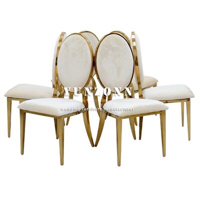 Bon prix Chaise de mariage moderne empilable pour événements, chaise de banquet d'hôtel en acier inoxydable doré en ligne