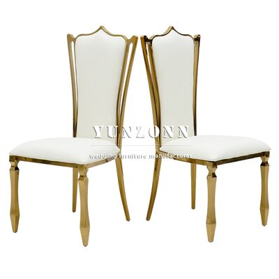 Bon prix Meubles de luxe Chaises d'hôtel en acier inoxydable doré Chaise à pieds de calabash Chaise sans bras pour les mariages en ligne