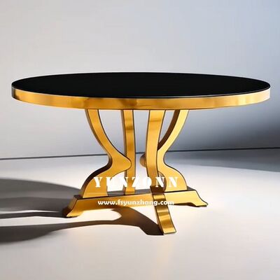 Bon prix Table de salle à manger ronde en acier inoxydable style nouveau, table d'événement dorée pour hôtels en ligne