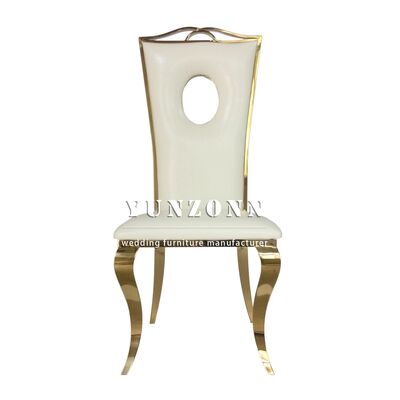 Bon prix Cadre en acier inoxydable en cuir blanc Royal Gold Wedding Banquet Hall Chaises pour marié et mariée vente en gros en ligne