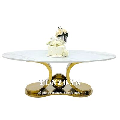 Bon prix Table à café de luxe Meubles d'hôtel Table à marbre Plateforme or Métal acier inoxydable Côté ovale Table à café à thé en ligne