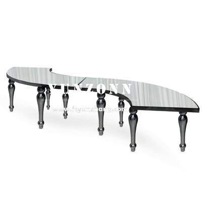 Bon prix Table de salle à manger serpentine en demi-cercle en acier inoxydable avec cadre doré/blanc/noir pour banquet de mariage, mobilier d'hôtel de salon en ligne