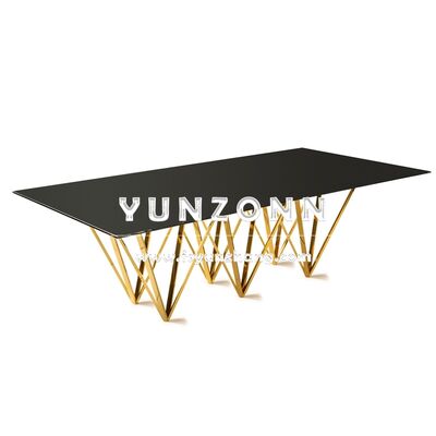 Bon prix Décoration de meubles de mariage Gloss clair Top or Rectangulaire élégante Table à manger Centre de table pour salle à manger en ligne