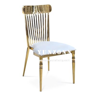 Bon prix Chaise de restaurant moderne à dossier haut avec cadre en acier inoxydable doré, chaise d'hôtel style rococo en ligne