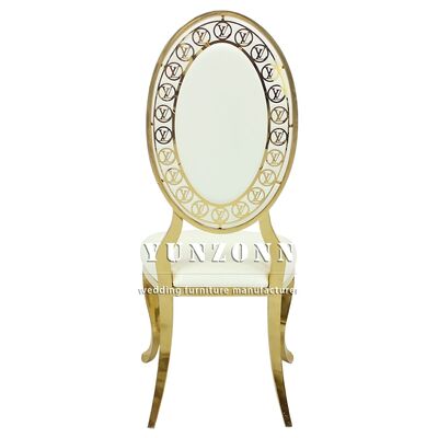 Bon prix Chaise de banquet en gros avec motif de luxe à dos haut décoration de mariage moderne Chaise en acier inoxydable pour les chambres d'hôtel en ligne