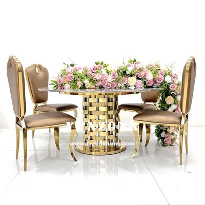 Bon prix Ensemble de tables et chaises rondes de luxe modernes, nouveau style, base en acier inoxydable pour dîner, événements extérieurs, hôtels et cuisines en ligne