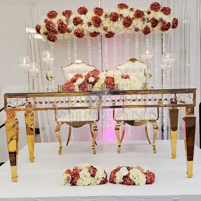 Bon prix Des tables à manger de luxe avec cadre en acier inoxydable et décor en cristal pour les mariages en ligne