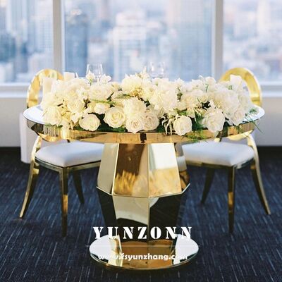 Bon prix Vente du nouveau modèle d' or de l' acier inoxydable de mariage Ronde miroir de verre haut de la table de gâteau en ligne