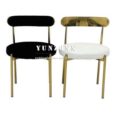Bon prix Prix de gros haute qualité utilisé pour les mariages Siège rond doré en acier inoxydable Chaises de salle à manger à louer en ligne