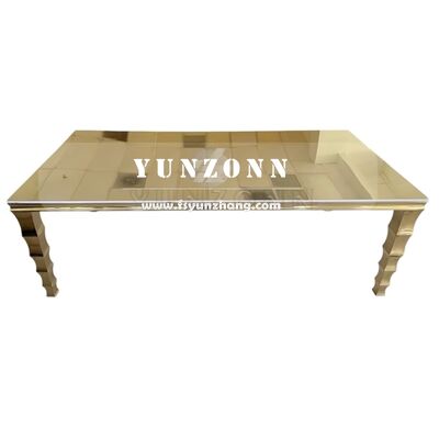 Bon prix Salle de banquet rectangulaire lourde Tables longues Washington Or Déco Table à manger Événements Fêtes Hôtels Meubles en verre métal en ligne