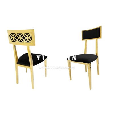 Bon prix Chaise de mariage de luxe en métal plaqué or en acier inoxydable avec coussin en velours pour restaurant au nouveau design en ligne