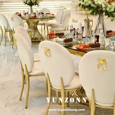 Bon prix Chaise de restaurant ronde en velours doré et acier inoxydable pour banquets, mariages et événements en ligne