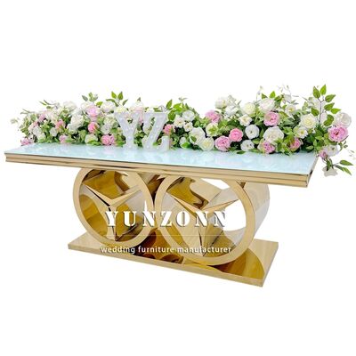 Bon prix Table à manger en or rectangulaire moderne avec base Benz Meubles de mariage de luxe pour l'extérieur et l'hôtel en ligne