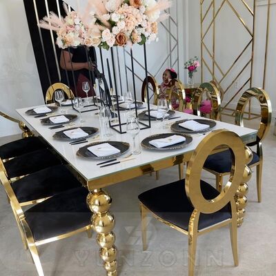 Bon prix Table de banquet moderne en métal robuste avec plateau en acier inoxydable doré et MDF pour utilisation dans les hôtels, mariages, salles à manger, salons extérieurs en ligne