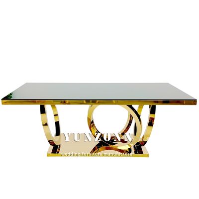 Bon prix Tables de salle à manger rectangulaires en verre décoratives de luxe modernes avec pieds dorés, tables en acier inoxydable pour événements, décorations de banquet de mariage en ligne