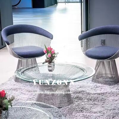 Bon prix Luxe du milieu du siècle Accent moderne Table à café Platner ronde Table en verre trempé avec base en fil métallique en ligne