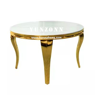 Bon prix Louis Table à manger en marbre rond moderne avec des jambes serpentines en acier inoxydable en or poli pour les hôtels ou les salons en ligne