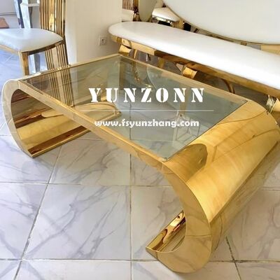 Bon prix Table à café ovale pour salon en acier inoxydable avec miroir en or Design contemporain élégant en ligne