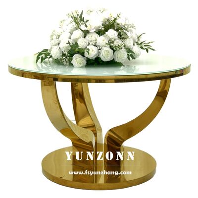 Bon prix Table à gâteau ronde moderne dorée en acier inoxydable pour salle à manger, hôtel et salon, pour banquets de mariage et événements en ligne