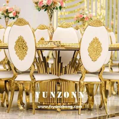 Bon prix Chaise de banquet d'hôtel de haute qualité en gros, chaise de salle à manger de luxe en velours, cuir, pieds en métal, blanc, or, mariage en ligne