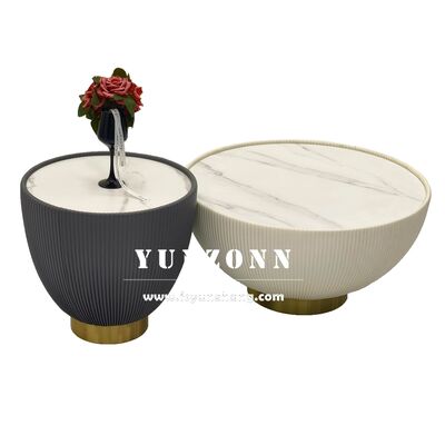 Bon prix Table basse ronde blanche en promotion avec design en plaque de roche pour salon ou hôtel en ligne