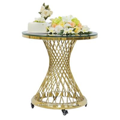 Bon prix Table de mariage de luxe en acier inoxydable doré avec dessus en verre miroir en ligne