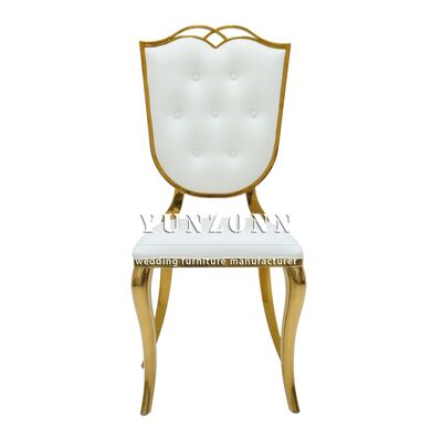 Bon prix Chaise d'événement en cuir blanc pour mobilier de mariage, chaises dorées pour événements, fêtes, banquets, mariages et hôtels en ligne