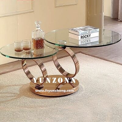 Bon prix Table à café multifonctionnelle moderne avec verre double trempé haut tournant design rond salon salle à manger maison cuisine chambre à coucher en ligne