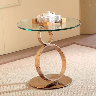 Bon prix Table à café ronde de luxe moderne avec toit en verre et base en acier inoxydable pour le salon en ligne