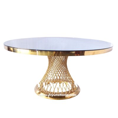 Bon prix Meubles de luxe Événement Fête Glod en acier inoxydable en verre filet de pêche Salle de banquet ronde Tables pour mariage en ligne