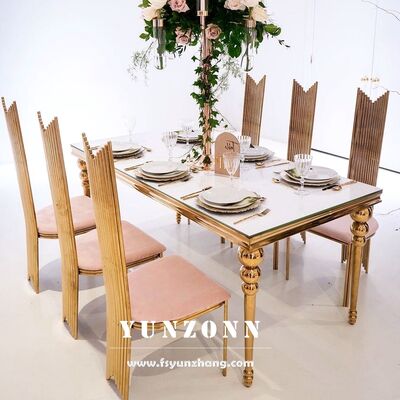 Bon prix Chaises et table de mariage modernes de luxe en or, acier inoxydable, mobilier de salle de banquet pour hôtels et salles à manger en ligne