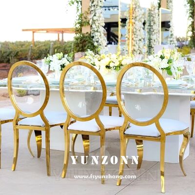 Bon prix Chaise en cuir moderne de luxe en acrylique transparent doré avec dossier rond en forme de O pour salle à manger et hôtels en ligne