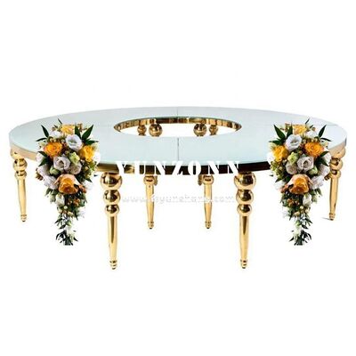 Bon prix Table à manger de mariage en acier inoxydable avec verre à demi-ronde pour les banquets Salles de séjour Hôtels Hôtels meubles en ligne