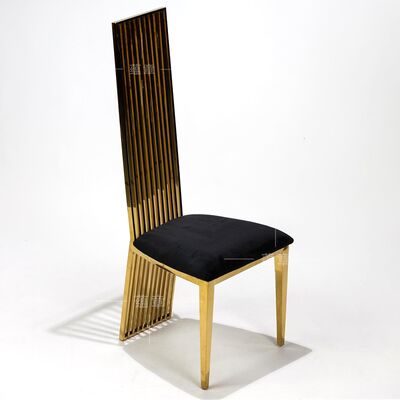 Bon prix Chaise en métal à dossier haut avec finition dorée en acier inoxydable, luxe, appartement moderne, salle à manger, hôtel, salon extérieur, événements en ligne