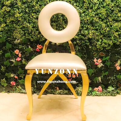 Bon prix Chaise à manger en or moderne de haute qualité à dos rond en acier inoxydable pour banquets et restaurants en ligne