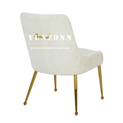 Bon prix Hôtel de luxe Or en acier inoxydable Tubulaire Tufted Handel Line Retour Beige velours tapissé Chaises à manger pour salle à manger en ligne