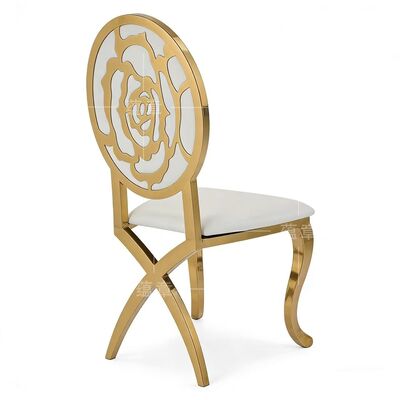 Bon prix Chaises de salle à manger modernes en acier inoxydable or/argent avec pieds croisés en PU, utilisation extérieure durable pour hôtels, mariages, appartements, villas en ligne