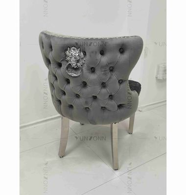 Bon prix Gray Power Lion Buttoned Back dinant la chaise a capitonné des chaises de salle à manger argentent des jambes d'acier inoxydable en ligne