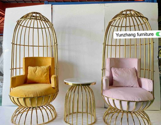 Bon prix Acier inoxydable en métal d'or de chaise confortable de cage à oiseaux pour le banquet d'hôtel en ligne